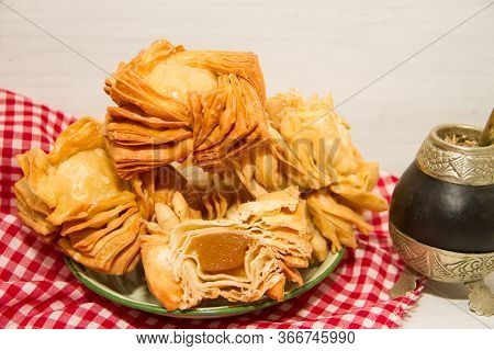 Fried Pastry With Quince And Batata Typical Of South America Gastronomy