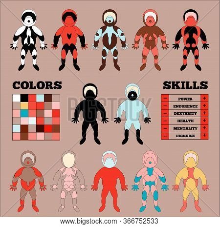Set Different Character Stands In Game Interface Presentation, Human Design Style, Superhero Team Co