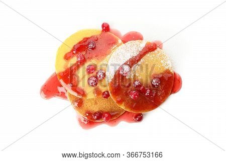 Pancakes With Jam And Cranberry Isolated On White Background