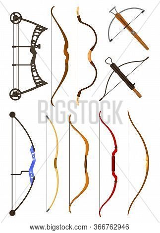 Bow Weapon Vector Cartoon Set Icon. Vector Illustration Longbow On White Background. Isolated Cartoo