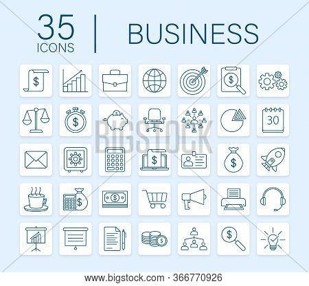 Global Network Connection. Business Line Icon Set. Marketing Network. Money Line Icon Set. Vector St