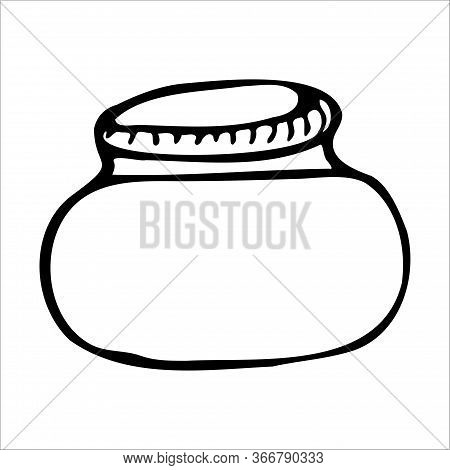 Hand Drawn Jar. Contour Sketch. Kitchen Objects Doodle Style. Vector Illustration Isolated On White 