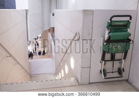 Dublin, Ireland - Feb 20th, 2020: Evacuation Chair At National Gallery Of Ireland, Dublin