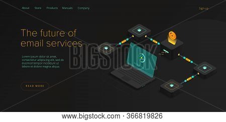 Email Service Concept Isometric Vector Illustration. Electronic Mail Message As Part Of Business  Ma