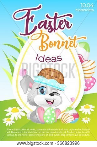 Easter Bonnet Poster Flat Vector Template. Christian Headcovering Workshop. Brochure, Booklet One Pa