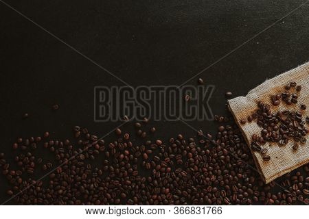 Coffee Beans On Rustic Slate Background Conzept