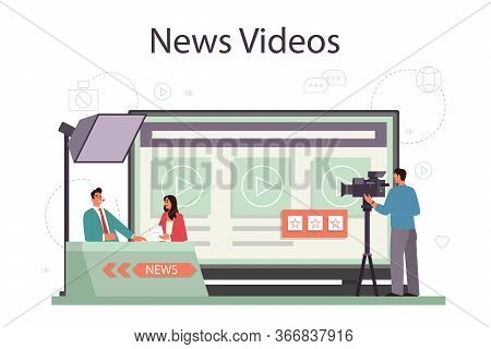 Tv Presenter Online Service Or Platform. Television Host In Studio.
