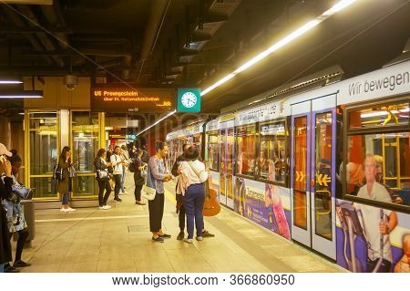 Frankfurt, Germany - August 31, 2018: People At Subway Platform, Frankfurt, Germany