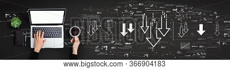 Descending Arrows With Person Using A Laptop Computer