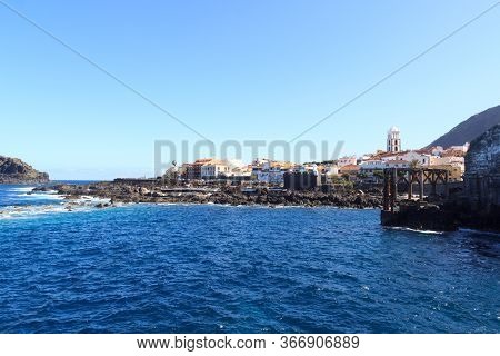 Coastline And Town Garachico Panorama With Atlantic Ocean On Canary Island Tenerife, Spain