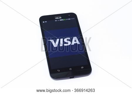 Kouvola, Finland - 23 January 2020: Visa Logo On The Screen Of Smartphone Asus