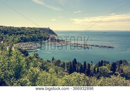 Spectacular Sea View Of Luxury Port With Many Yachts.