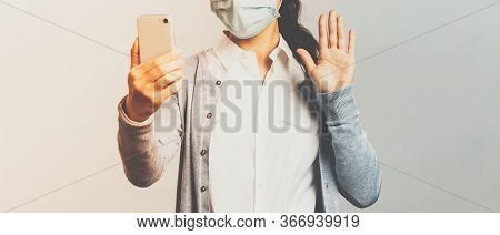 Covid19, Virus, Health And Medicine Concept. Young Asian Girl Getting Sick, Self-isolating At Home, 