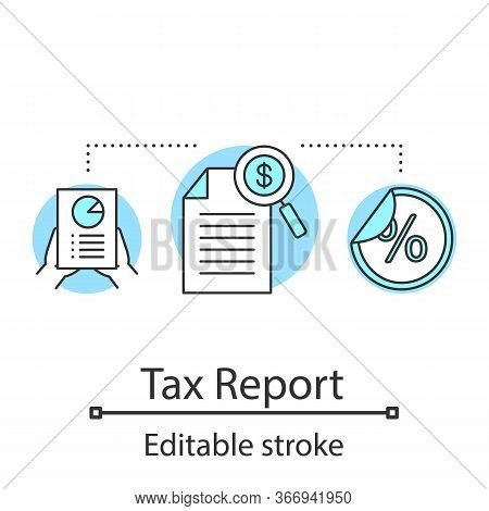 Tax Report Concept Icon. Stock Market Analyzing Idea Thin Line Illustration. Business Planning. Fund