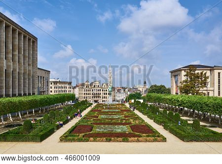 Brussels, Beigium - September 6, 2018: Monts Des Artes, The Gardens Of Albertine Square