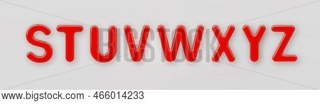 3d Red Plastic Uppercase Letters S, T, U, V, W, X, Y And Z With A Glossy Surface On A Gray Backgroun
