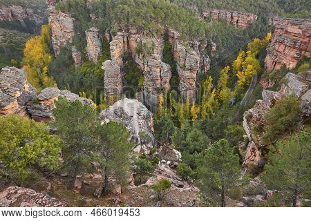 River Canyon Landscape In Autumn. Hoces Del Tajo, Guadalajara