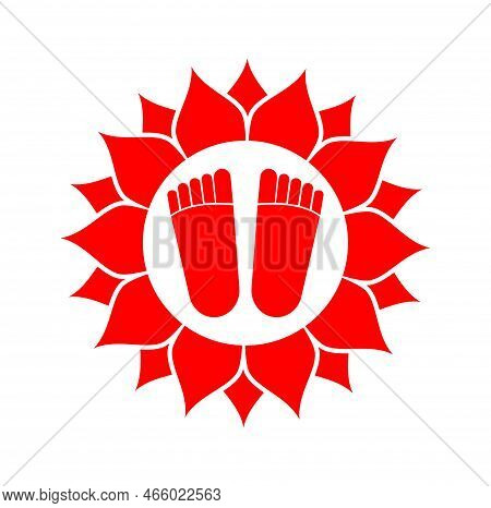 Lord Mahalaxmis Red Food Frint On Lotus Flower Icon. Laxmis Footprint.