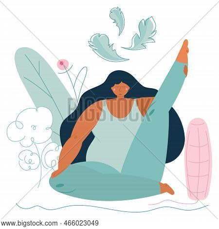 The Vector Illustration With Body Positive Women Does Yoga And Sport Exercise. She Choices Hygienic 