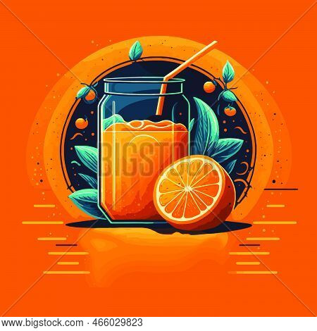 Fresh Orange Fruit With Leaf And Glass Of Juice Isolated  Background. Healthy Lifestyle And Vegetari