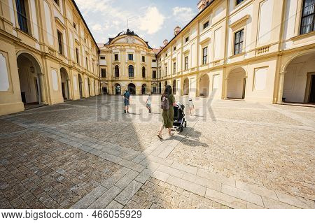 Mother With Children At Slavkov Castle, Also Known As Austerlitz Castle, Is A Baroque Palace In Slav