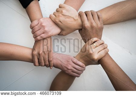 Professional Young Business People Handsake, United, Joining , Combine Hands Together Expressing Pos