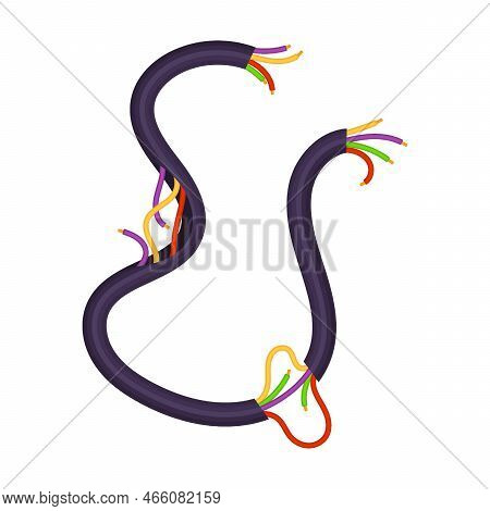 Torn Damaged Electrical Wire Of Broken Circuit Cable Cord. Vector Illustration . Cartoon Short Piece