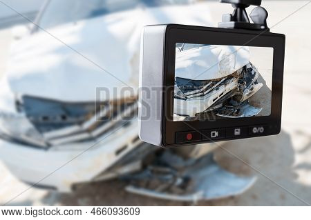 Car Cctv Camera Video Recorder With Car Crash Accident On The Road