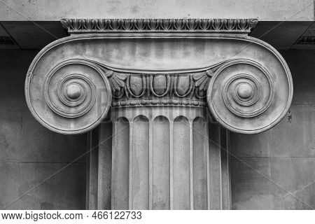 Top Of An Ionic Column In Black And White