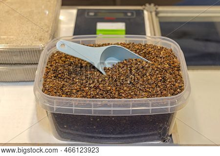 Grains Of Buckwheat Pseudo Cereal In Box With Scoop