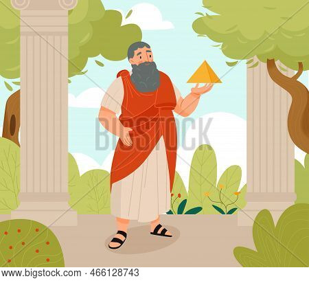 Great Greek Scientist And Philosopher Pythagoras Flat Vector Illustration