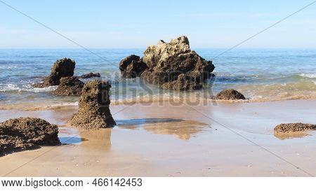 Vau's Beach In Portimao, Portugal. Detail Of Rocks.