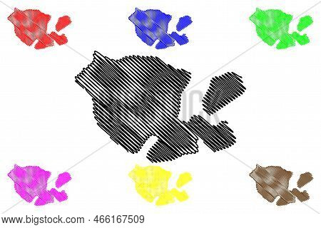Vanikoro Island (solomon Islands, Pacific Ocean, Santa Cruz Islands) Map Vector Illustration, Scribb