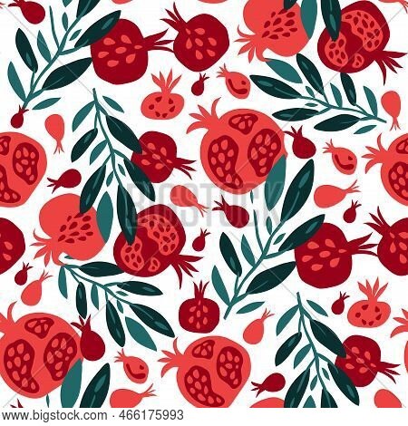 Beautiful  Seamless Pattern  With Pomegranate   Fruit For Trendy Summer Design. Modern  Texture For 