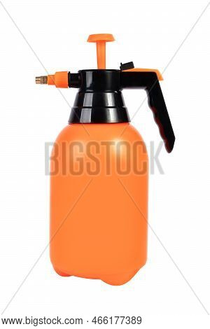 Pressure Hand Garden Sprayer For Plants On A White Background With Orange Pump, White Background