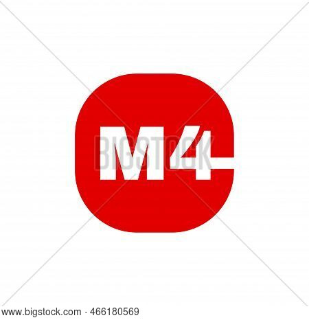 M4 Brand Name Vector Unit. M4 Letters Monogram In Red.