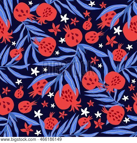 Beautiful  Seamless Pattern  With Pomegranate   Fruit For Trendy Summer Design. Modern  Texture For 
