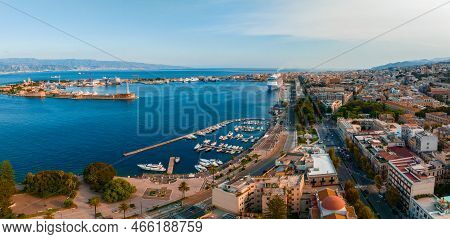View Of The Messinas Port With The Gold Madonna Della Lettera Statue