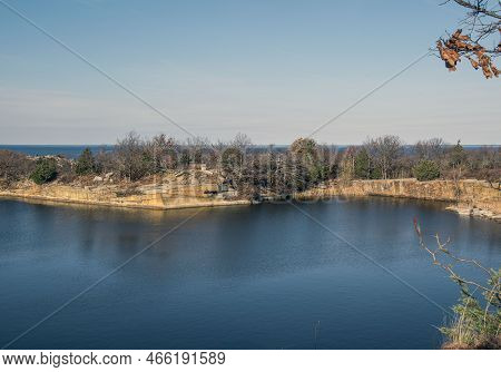 Veiw Of The Quarry At Halibut Point State Park  In Rockport  Massachusetts With The Ocen In The Back