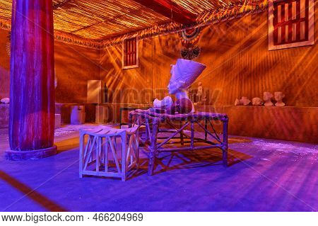 Lyon, France, November 25, 2022 : Reconstruction Of The Royal Sculptor's Workshop, Presented In The 