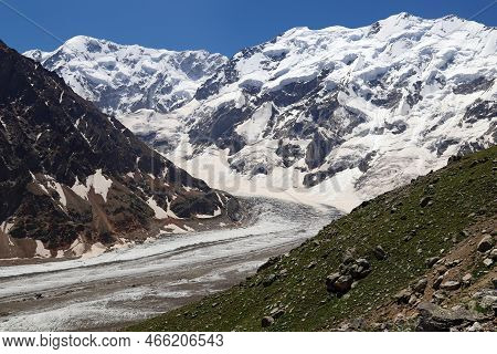 Bezengi Glacier And The Glacial Landscape. Main Caucasian Range.