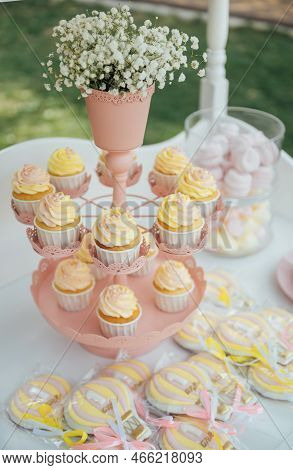 Baby Birthday. French Macaroons On A Cake Stand .candy Bar With Macaron, Cakes, Cheesecakes, Cake Po