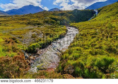 View Of The Eas A Bhradain Waterfall, In The Isle Of Skye, Inner Hebrides, Scotland, Uk