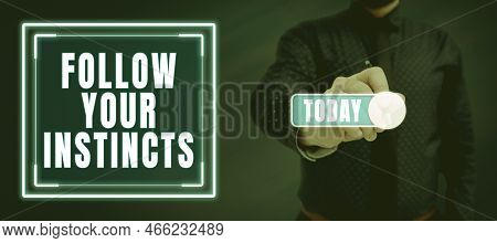 Text Caption Presenting Follow Your Instincts. Word For Listen To Your Intuition And Listen To Your 