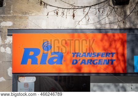 Bordeaux, France - February 24, 2018: Ria Logo On Their Main Exchange Office For Bordeaux. Ria Is An