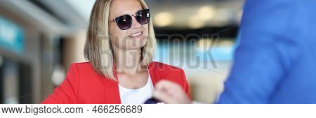 Portrait Of Female On Meeting With Man, First Date, First Impression, Small Talk. Chat About This An