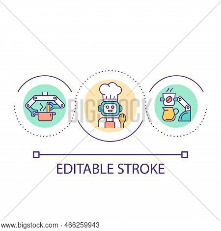 Robotic Cooking Machine Loop Concept Icon. Artificial Intelligence Prepares Food. Kitchen Assistant 