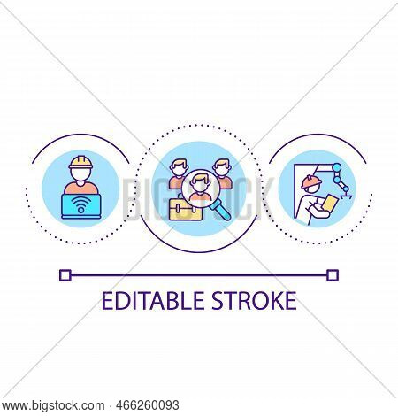 Searching Workforce Loop Concept Icon. Finding Labour Force. Online Recruiting. Building Worker Abst