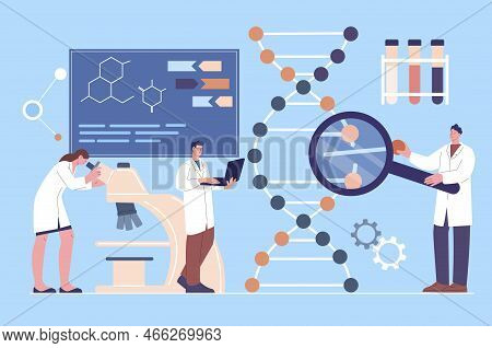 Genetic Analysis Dna, Medicine Research. Dna Spiral Molecule Testing, Profeccional Scientists Work I