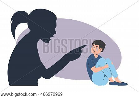 Silhouette Of A Mother Screaming At Son Vector Isolated. Illustration Of An Angry Parent Being Aggre